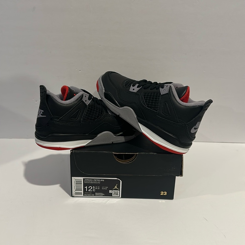 AIR JORDAN RETRO 4 ‘BRED REIMAGINED’ (PS) SIZE 13.5 / 2.5 (BQ7669-006)